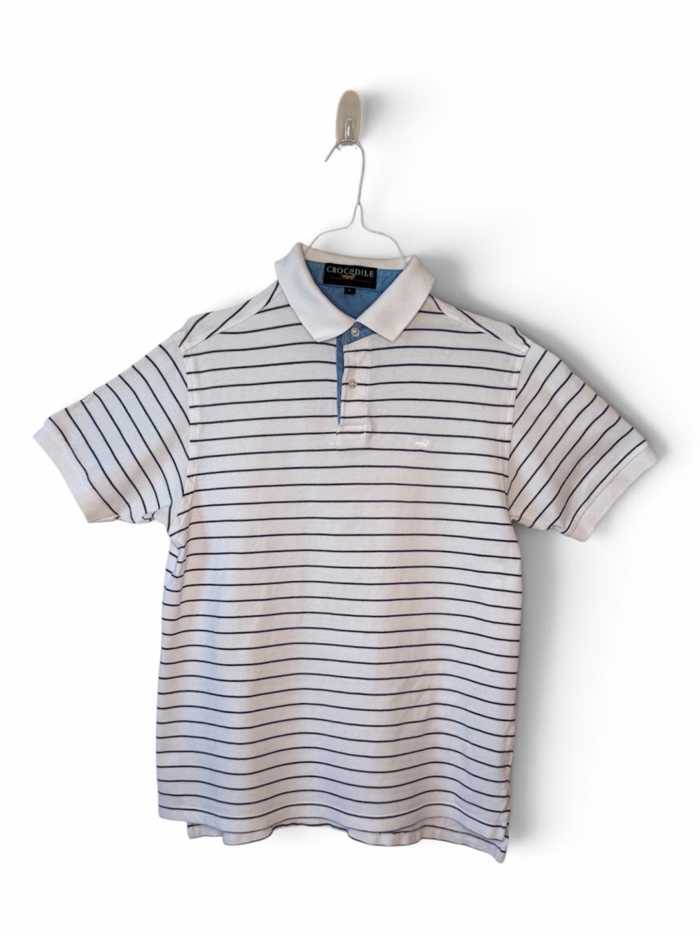 Men’s Light Blue Striped Polo Shirt Large